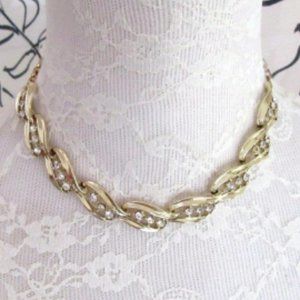 LISNER gold tone 16" choker necklace with crystal clear rhinestones, bride, prom